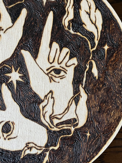 Seeing Hands Woodburned Plaque